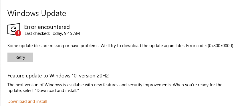 How to Fix Windows Update Error 0x8007000d